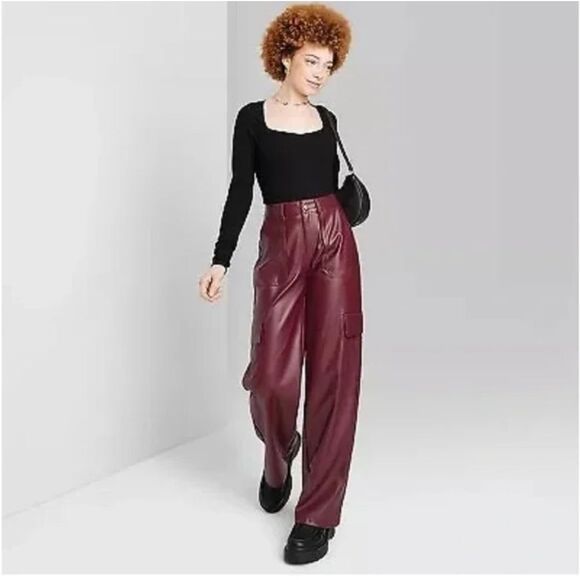 🎉5 for $40 🎉NWT Wild Fable Pants Faux Leather Women Size XS Wide Leg - Picture 1 of 10